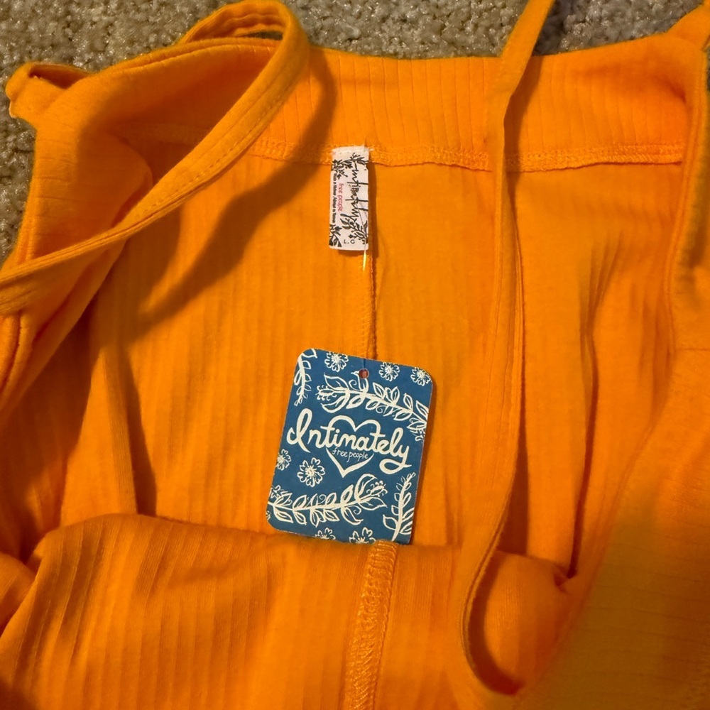 Free People Bright Orange Ribbed Square-Neck Bodysuit - Picture 5 of 11